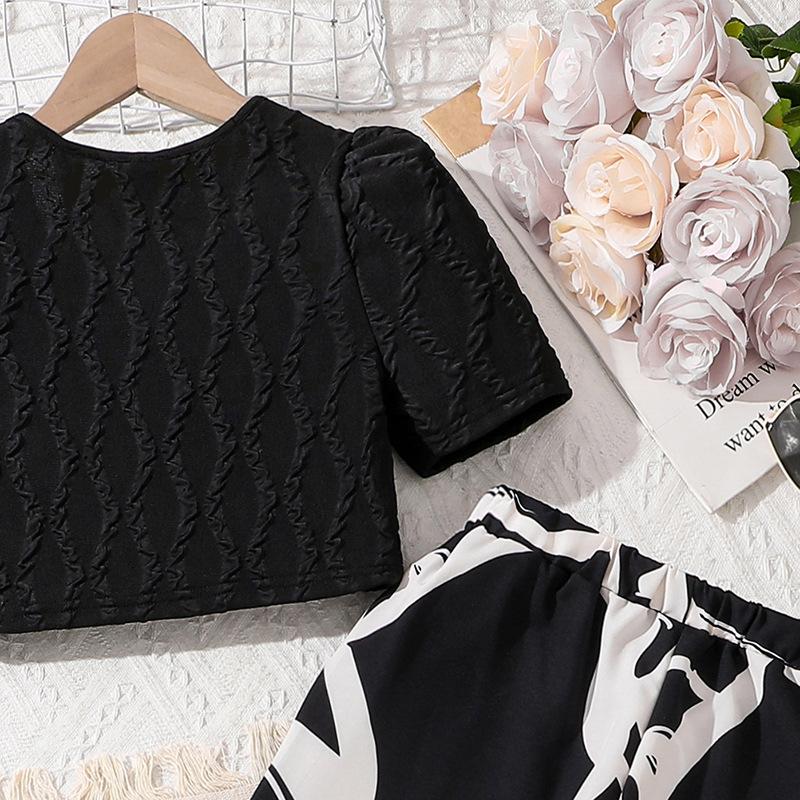 Одежда для девочек, летний костюм, новый модный топ с короткими рукавами + повседневные брюки с принтом, комплект из 2 предметов, 7-12 лет