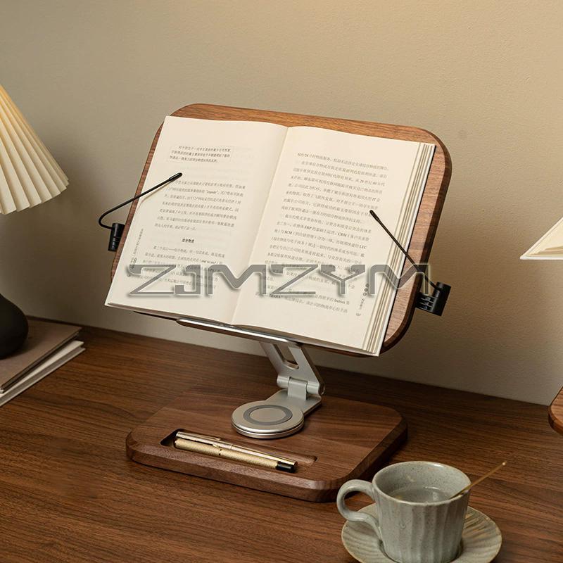 Reading Rack 360° Rotating Lifting Wooden Aluminum Alloy Reading Bookshelf Notebook Stand Adjustable Drawing Pad Holder