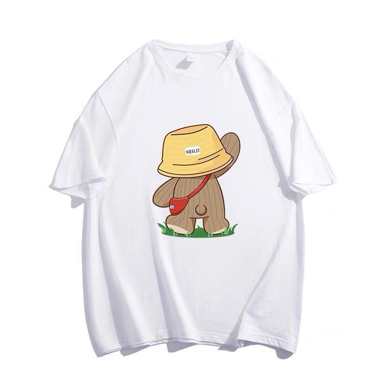 Women Summer Short Sleeve Cartoon Bear Printed Oversize T Shirt Blouse Top