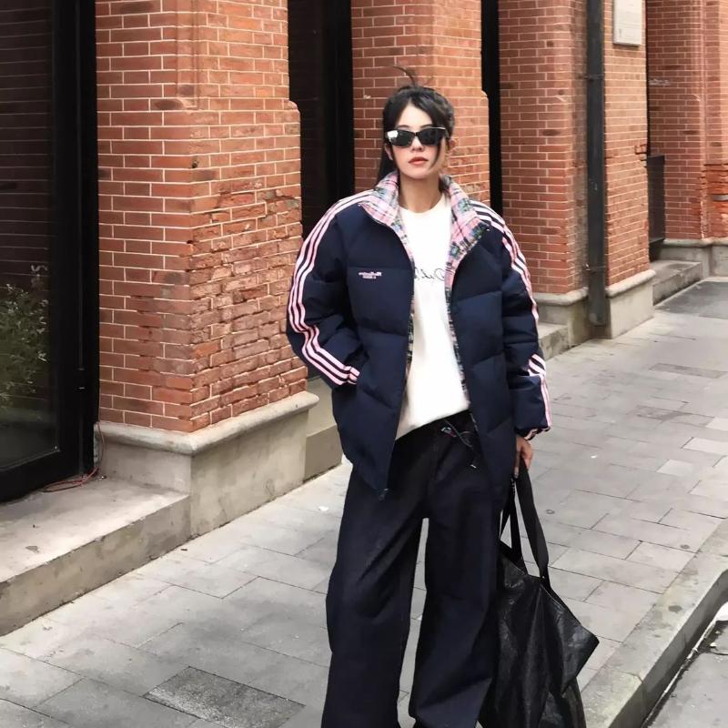 Лоскутное полосатое зимнее хлопковое пальто женское свободное толстое стеганое куртка повседневная верхняя одежда