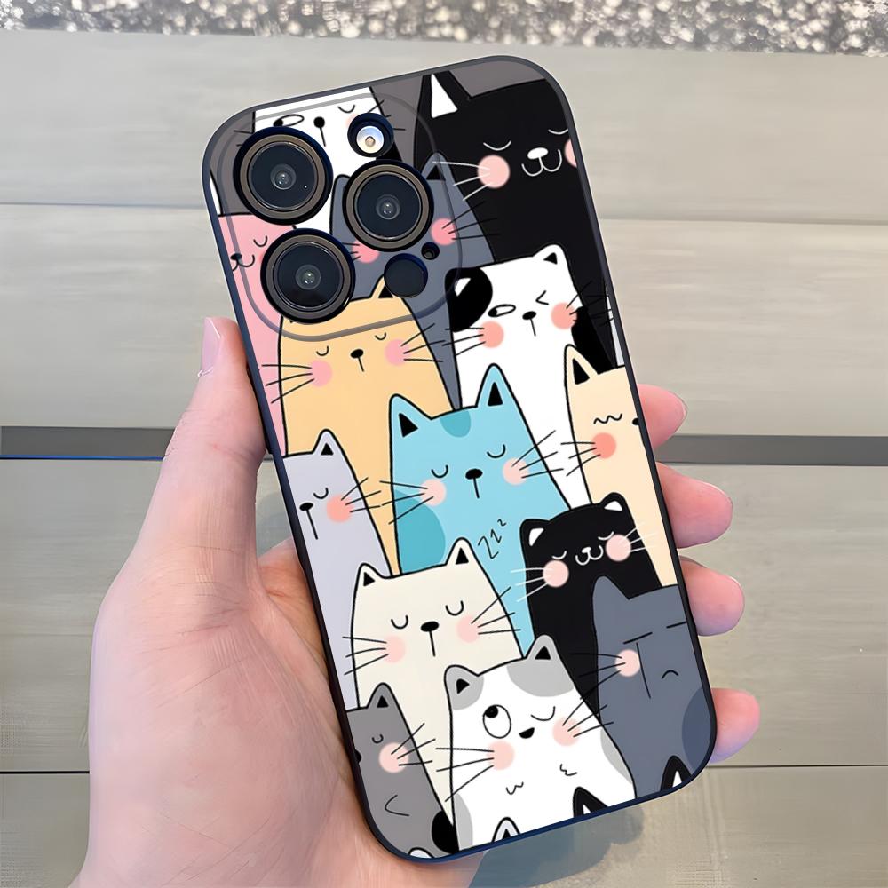 Милый кошачий фон Чехол для телефона Для iPhone 17 Air 16 E Pro Max 15 14 13 Mini 12 Pro 11 Max Plus Черный Мягкий чехол