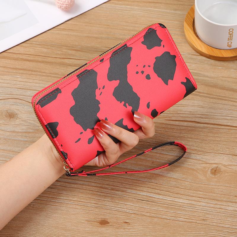 2024 Summer Korean-Style Contrast Cow Pattern Multi-Compartment Long Wallet