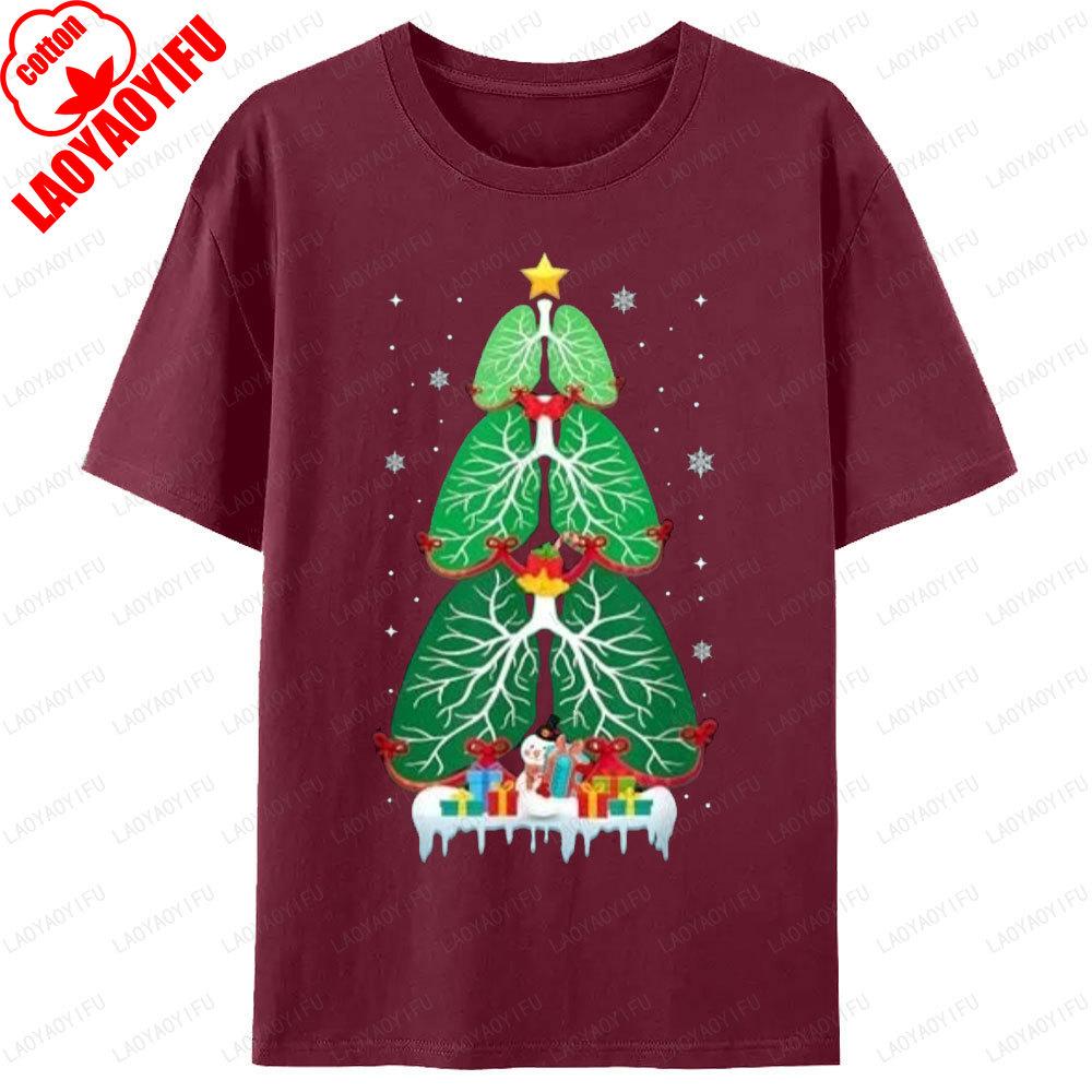 Lung Christmas Tree Lady Tshirt Snowunisex Respiratory Therapy Xmas Unisex Unisex Cotton Therapist Teetops Graphic T Shirts Gift