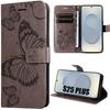 Protective Case - BOOLING - for Samsung Galaxy S25 Plus - Brown Synthetic Leather - Butterfly Pattern - Shockproof