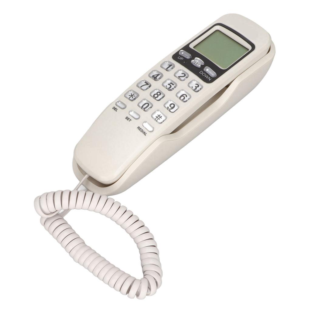 Corded Phone Redialing LCD Display Small Wired Landline Telephone for Home Office Blanc
