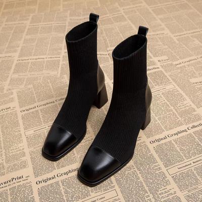 Новые женские ботильоны на толстом каблуке, модная обувь с жемчужной отделкой в ретро-стиле, осенне-зимние ботильоны с квадратным носком для женщин