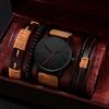 Men’s Quartz Business Watch Set with Beaded and Lace Leather Bracelets - Multifunctional Retro Style