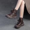 Johnature Ботинки из натуральной кожи с вырезом, ретро, ручная работа, круглый носок, дышащие женские туфли на толстой подошве