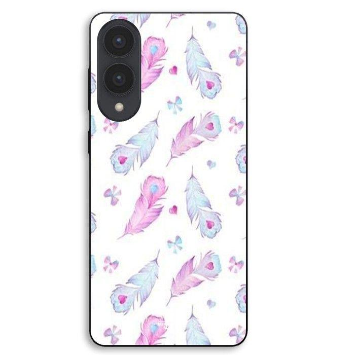 Coque Pour Samsung Galaxy S25 Edge Plumes et coeurs rose et bleu Maniacase