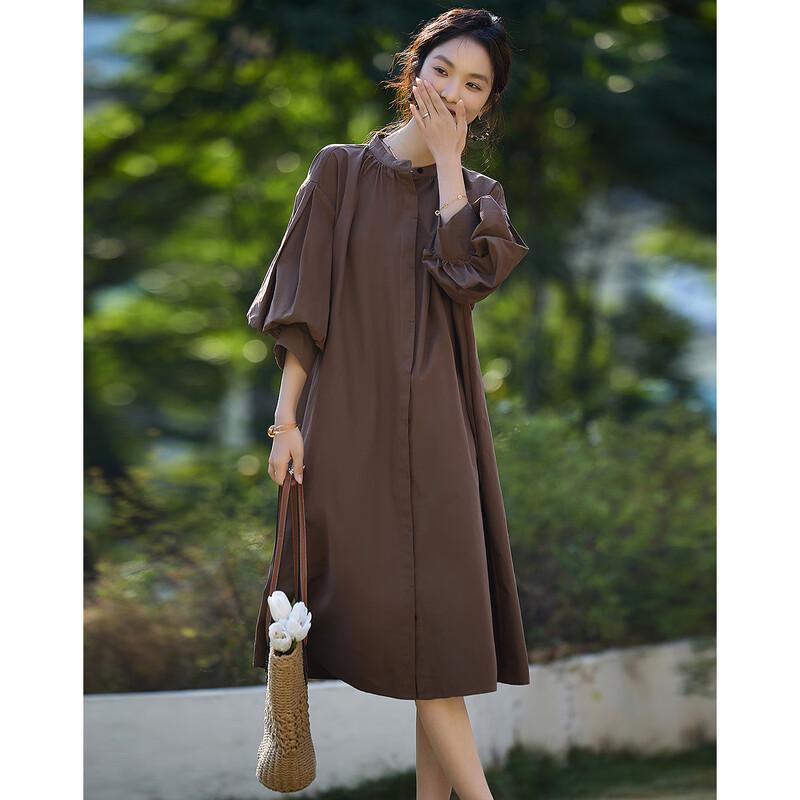 Women's Summer Cotton Lantern Sleeve Midi Dress