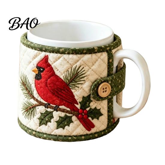 Christmas Sewing Projects Quilted Mug Cozy Kit, DIY Holiday Fabric Craft Kit with Festive Gift for Crafters Patterns, Sleeve Making Beginners,