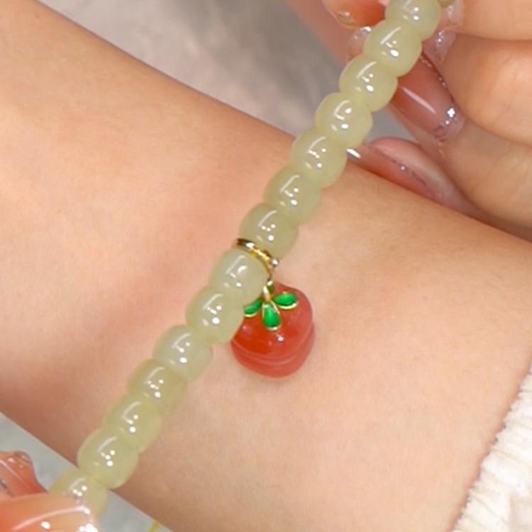 Persimmon-themed Luxurious Hetian Jade Beaded Bracelet for Women, New Niche Design, Perfect for Best Friends