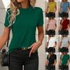 Ladies Summer Short Sleeve O Neck Solid Color Pullover T Shirt Top