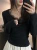 Design Lace Patchwork V Colars Long Sleeve Women's T-shirts Sexy Lady Casual Tees Girls Leisure Tops