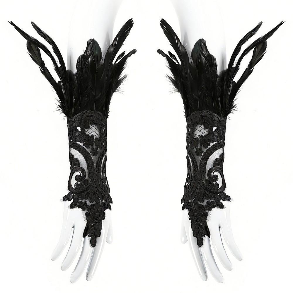 Witch Halloween Feather Cuffs Embroidery Halloween Wristband Women Feather Lace Gloves Carnival