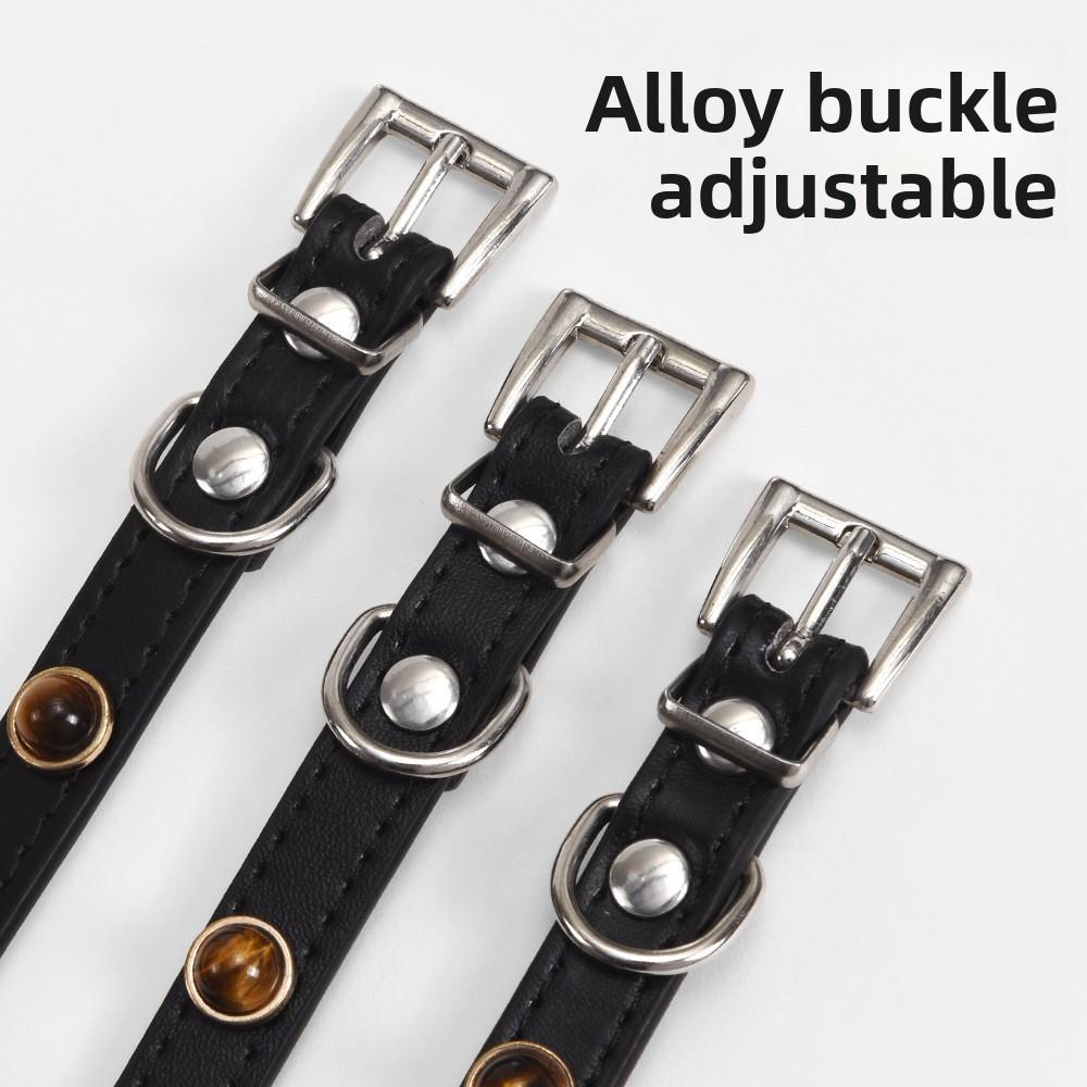 Pet Products Tiger's Eye Stone Dog Collar Alloy Wear-resistant Adjustable Button PU Leather Cat Neck Ring