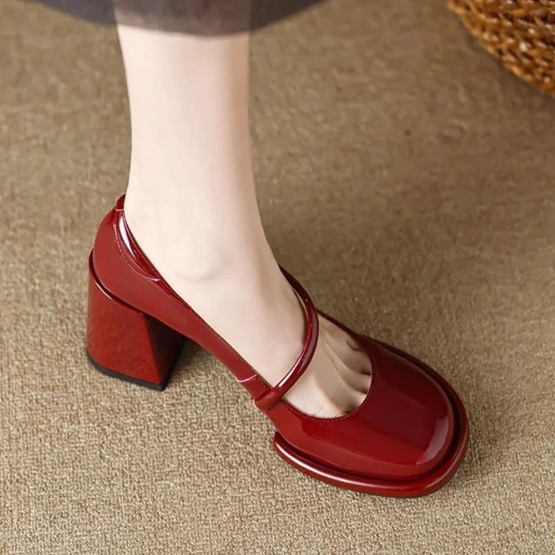 Women Mary Jane Shoes High Heels Elegant Sandals Chunky 2025 Summer Shallow Pumps Party Shoes New Dress Ladies Shoes