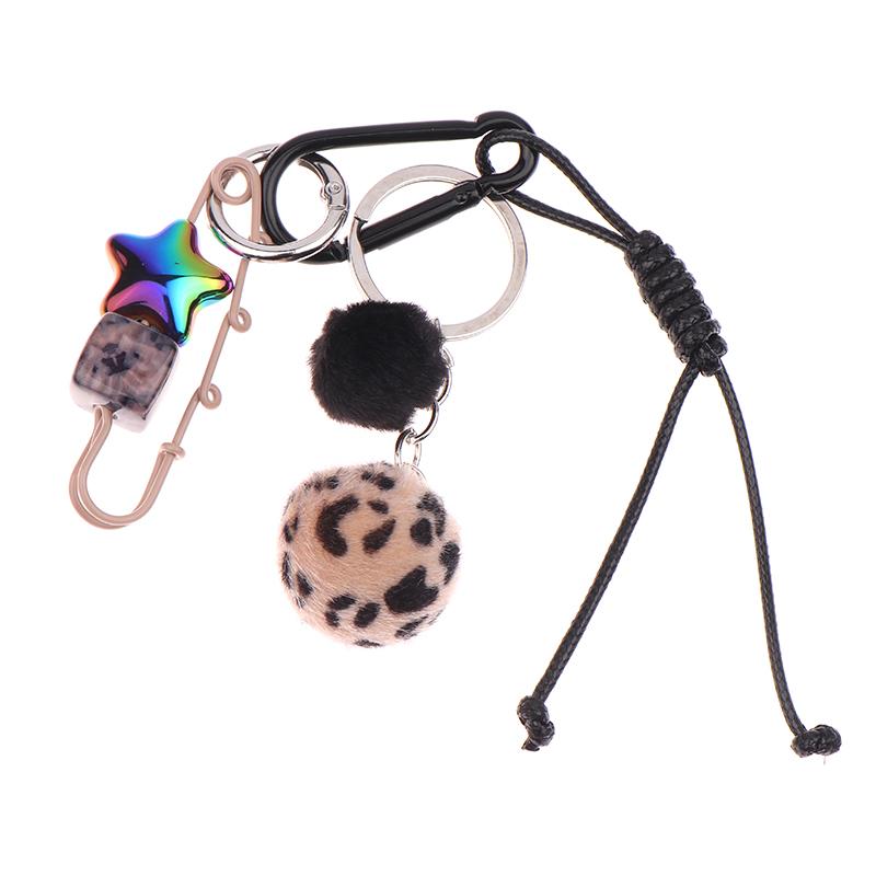 Creative Leopard Print Fur Ball Pin Keychain Knot Simple Braiding Rope Knot For Girls Bag Pendant Hanging Decoration