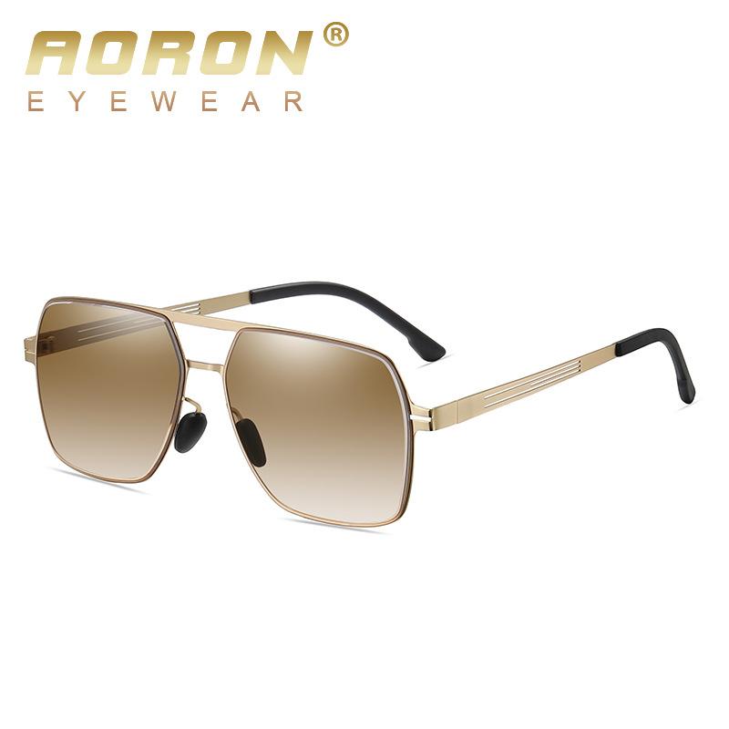 aoron Double Beam Driving Sunglasses Fashion Men's Metal Large Frame Outdoor Sunglasses