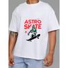 Astro Skate T Shirt White Astronaut Riding Skateboard with Red Text and Stars Graphic Streetwear Casual Wear for Men and Women