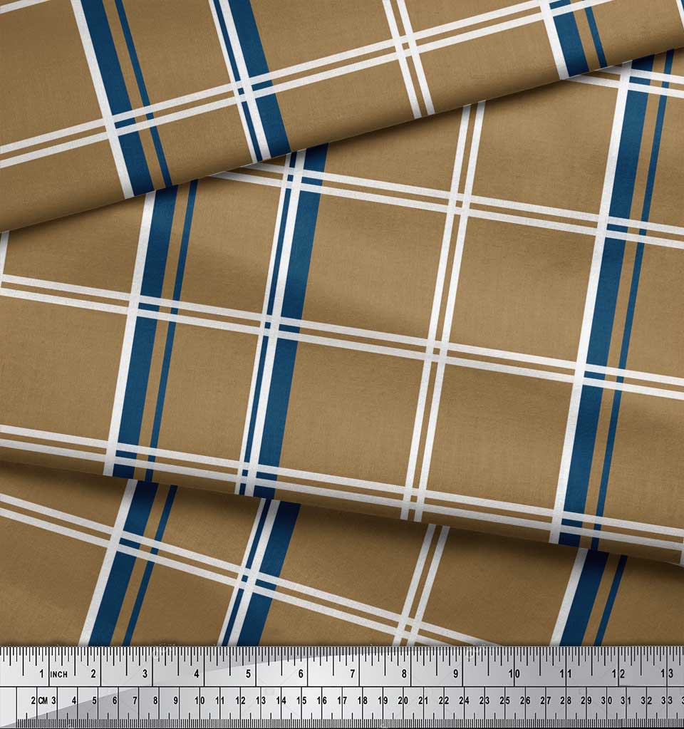 Soimoi Blue Japan Crepe Satin Fabric Check Check Printed Fabric 1 metre 42 Inch