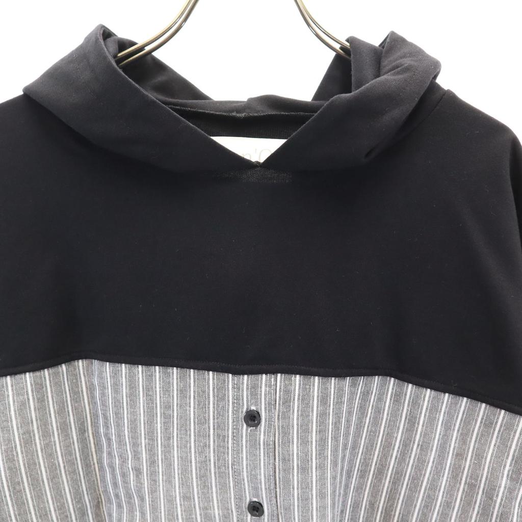 n'Or LABEL Striped Pattern Long Sleeve Shirt Switching Parker F Gray Women Used