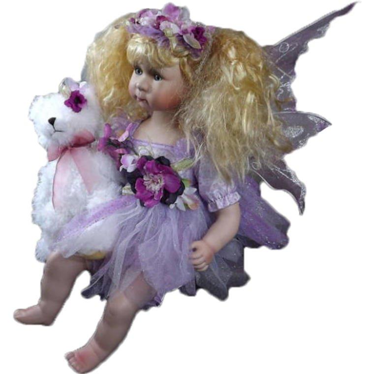 Ceramic Elf Doll with Teddy Bear in Heather Color, Height 40 cm