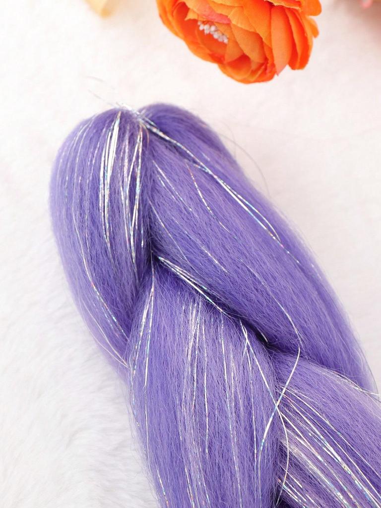 24-дюймовые синтетические волосы для плетения, микс, мишура, блестки, фиолетовые, светло-фиолетовые, синтетические волосы для наращивания, большие косички, 1 шт.