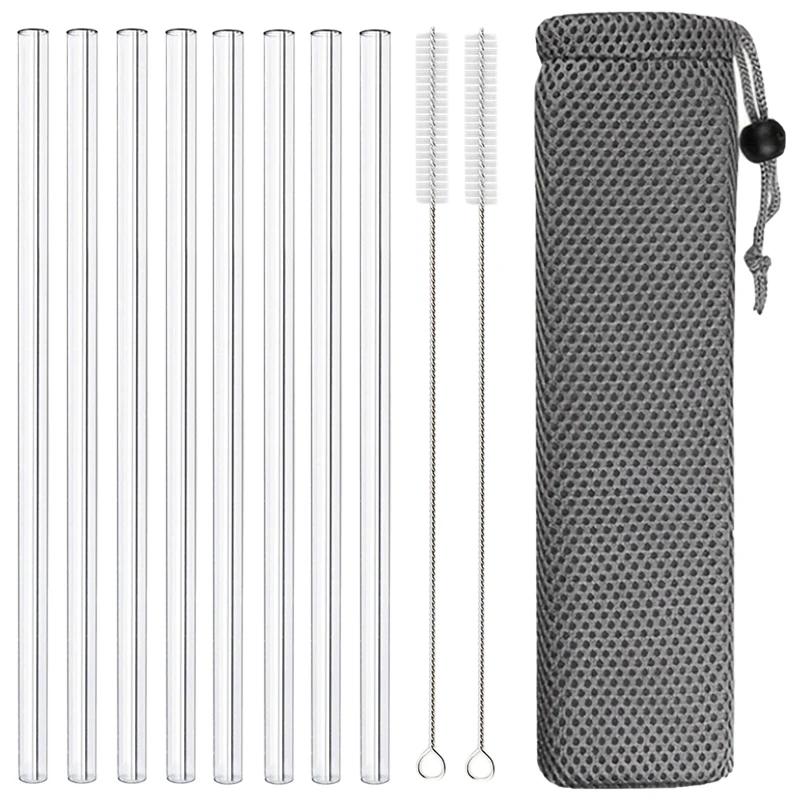 8Pcs Reusable Glass Straws Eco Friendly Reusable Drinking Straw for Smoothies Cocktails Bar Accessories Straws with Brushes