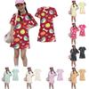 Girls Loose Fit Short Sleeve Dress Lightweight Summer Dress with Animal Print Round Neck Casual Kids Dress for Daily Wear