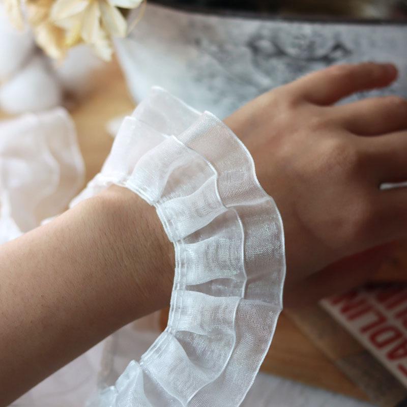 Манжеты воротника с оборками, двухслойная кружевная отделка из снежной пряжи шириной 4 см