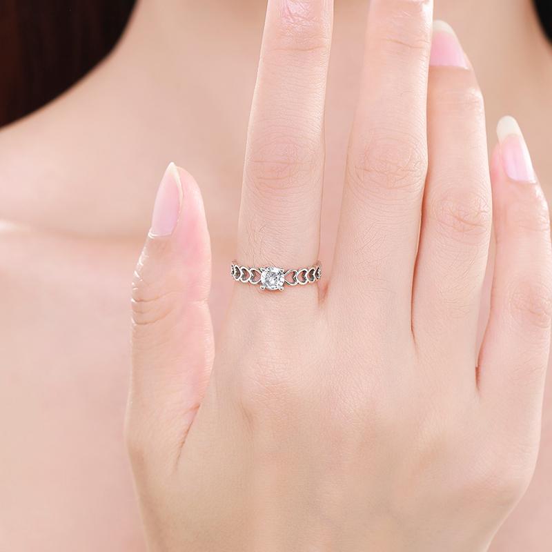 MODIAN Женское кольцо из стерлингового серебра 925 пробы с романтическим сердечком, изысканные ювелирные изделия, сверкающие круглые кольца с фианитами для девочек, свадебный подарок для невесты