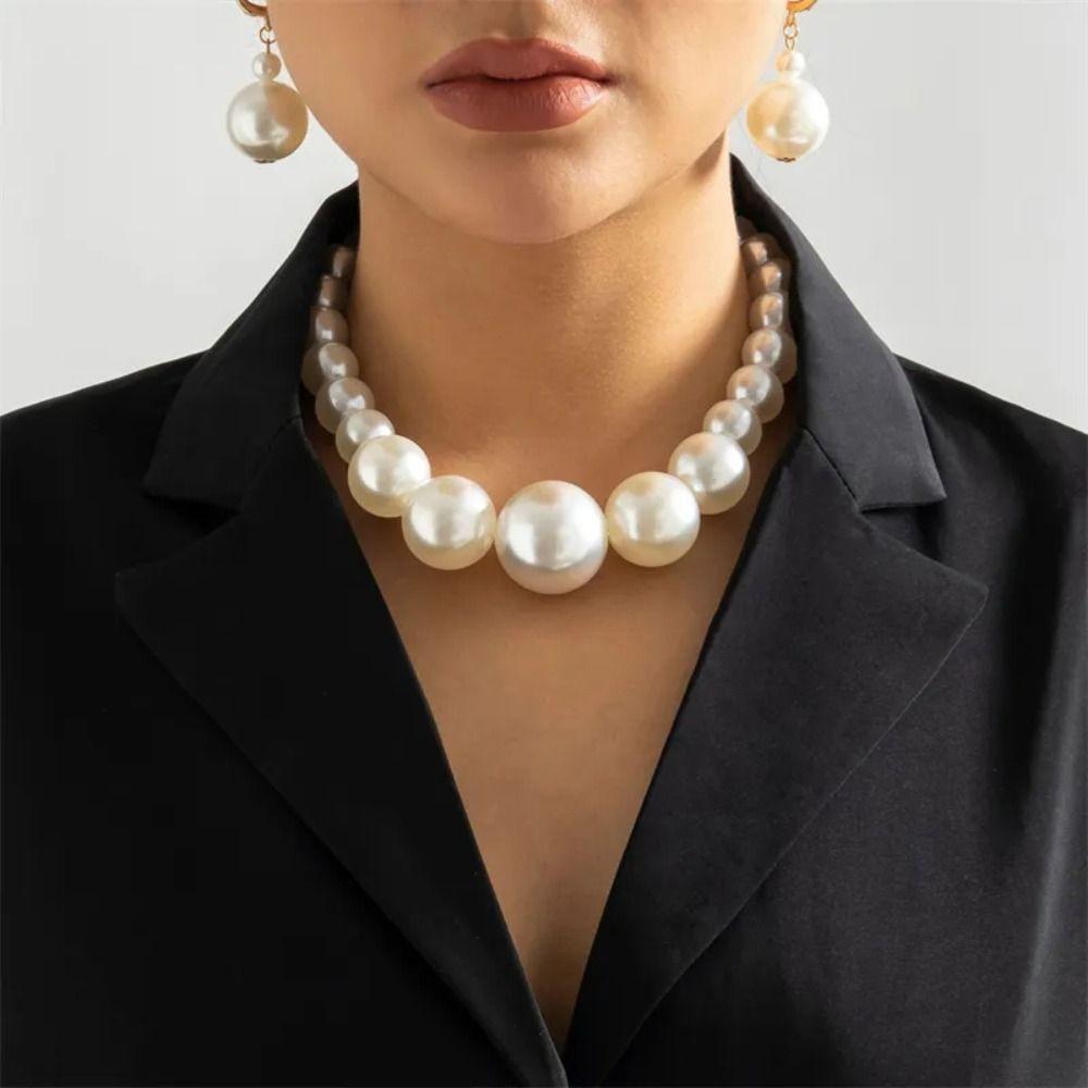 Wedding Pearl Necklace Earring Trendy Beaded Chain Necklace Fashion Bead Bracelet Gift
