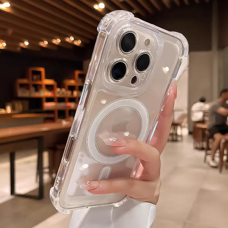 Прозрачный Магнитный Мягкий Чехол Для Телефона Для iPhone 17 Air 16 15 14 Plus 13 12 11 Pro Max Беспроводная Зарядка Magsafe Ударопрочный Чехол