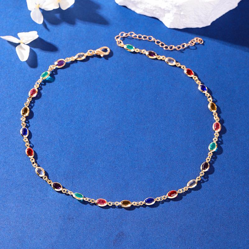 Elegant Rainbow Crystal Necklace & Double-Sided Bracelet Set with Colored Gemstones