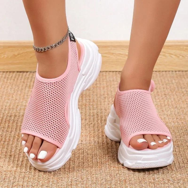 Fashion 2024 Hot Selling New Versatile Women's Shoes Summer Thick Sole Mesh Fashion Casual Hollow Fish Mouth Sandals Sandals Women