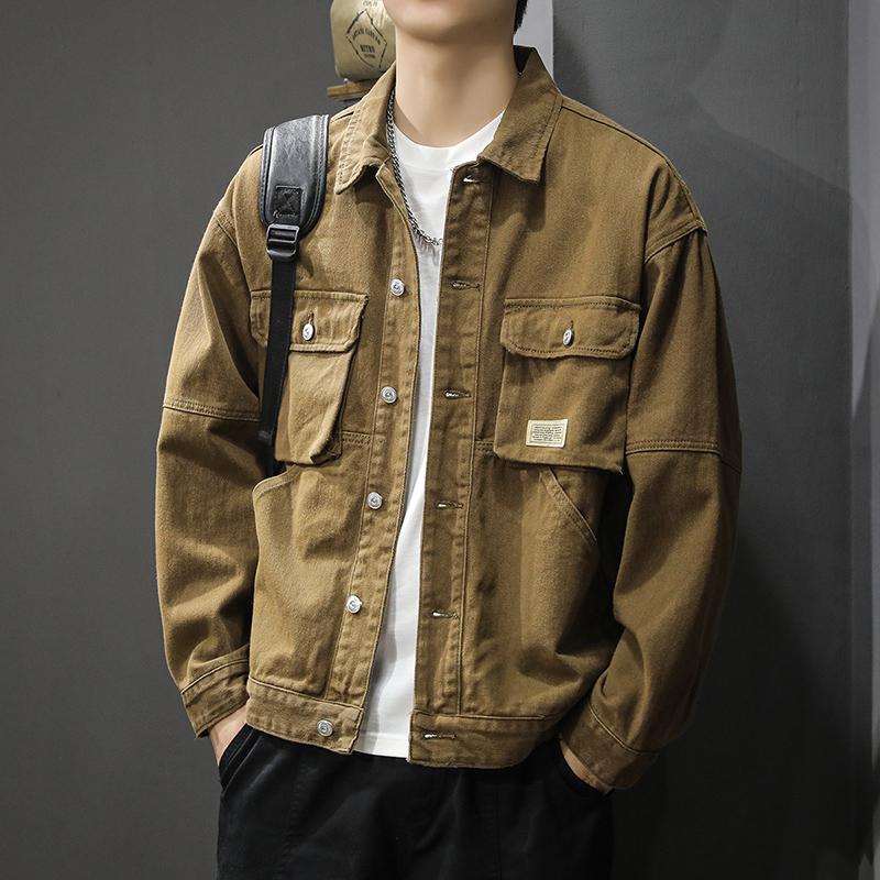Vintage Trend Tooling Jacket Men'S Outdoor Casual Long Sleeve Shirt Loose Fleece Denim Jacket Tide