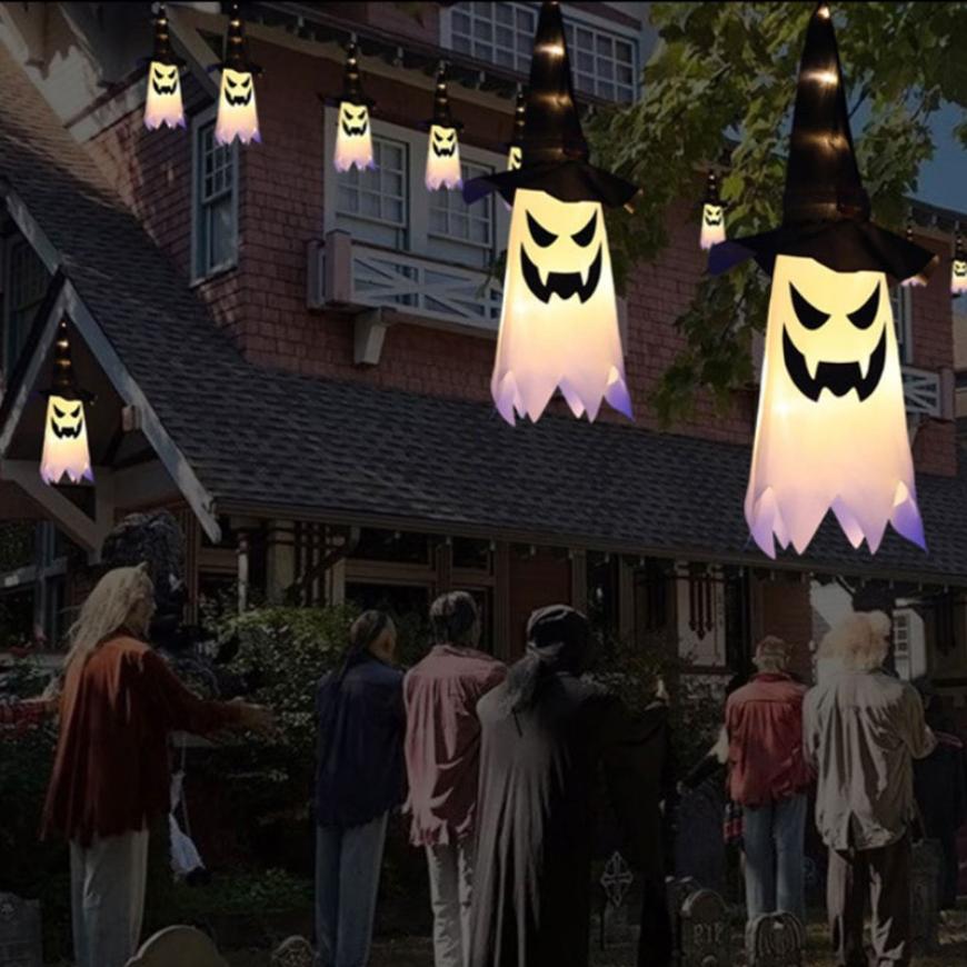 Светодиодная светящаяся шляпа ведьмы на Хэллоуин - подвесная светящаяся шляпа ведьмы с подсветкой. Режимы вспышки для помещения, улицы, двора, дерева, вечеринок, фестивальных принадлежностей, украшения.