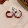 Vintage Red Large Small Circle Hoop Earrings for Women Simple Geometric Square Round Glossy Huggie Earrings Jewelry Gift