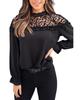 Azura Exchange Black Leopard Mesh Splicing Ruffle Long Sleeve Blouse