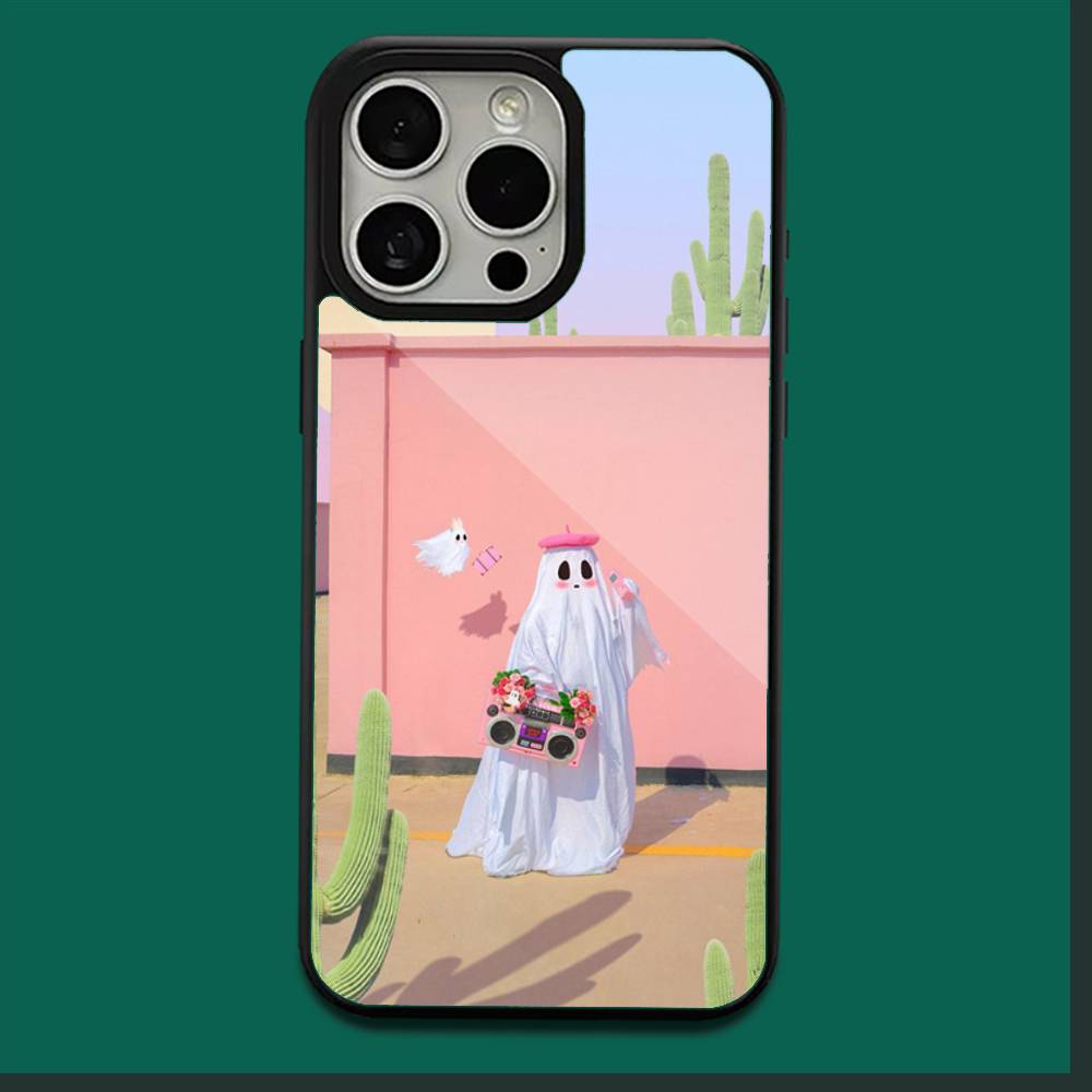Cute Ghost Phone Case For iPhone 17,16,15,14,13,12,11,Plus,Pro,Max,Mini Soft Magesafe Magnetic Wireless Charge