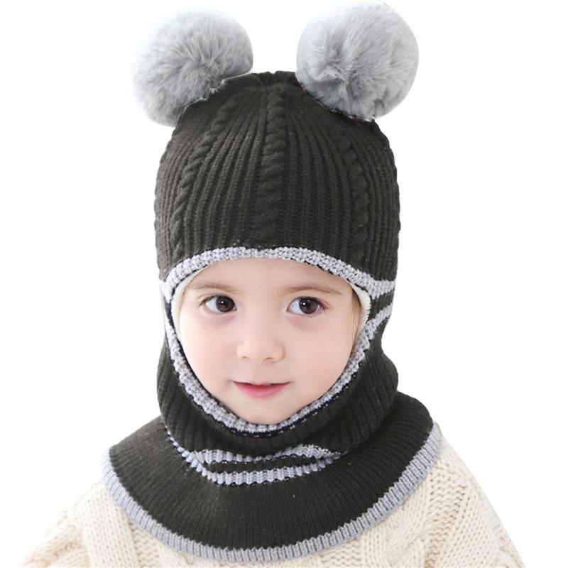 Детская шапка осень и зима плюс бархат толстый теплый шерстяной колпак детский нагрудник защитная шапка для лица высококачественные шапки новая мода