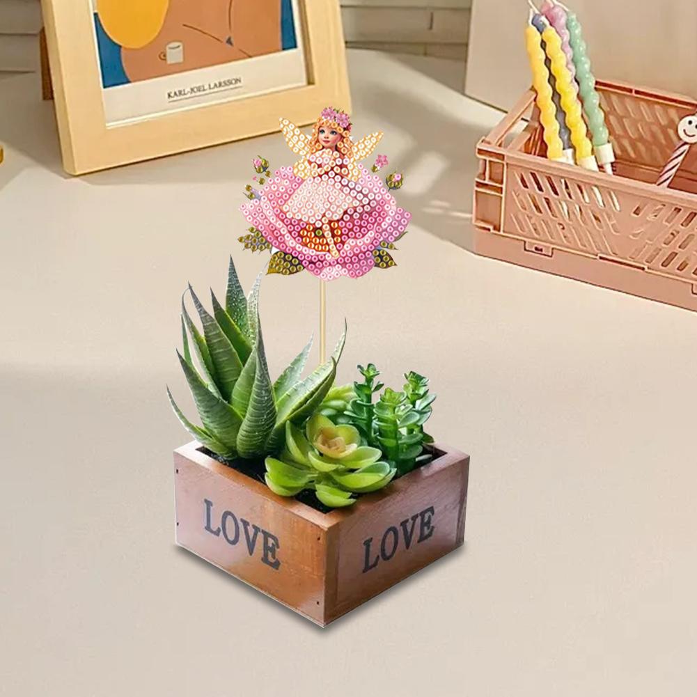 6Pcs Bee Stakes Diamond Painting Kits Animal Diamond Art Kits Diamond Art Garden Decor Kits for Flower Plant Pot