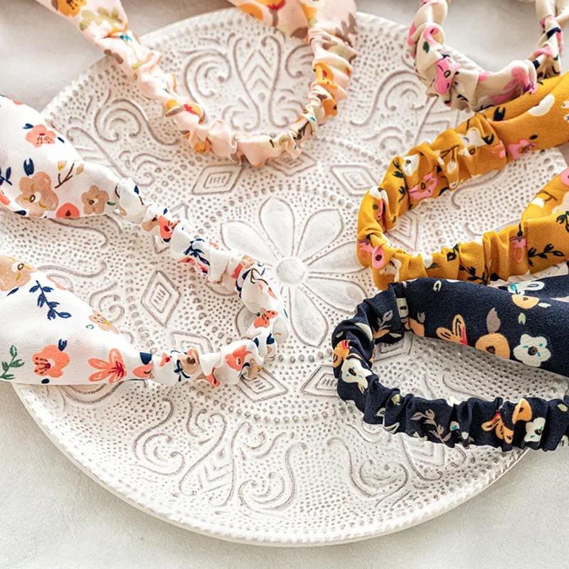 1 шт. Цветочный принт, модная ткань, винтажные аксессуары для девочек, удобные повязки на голову, шарф для волос, эластичная резинка