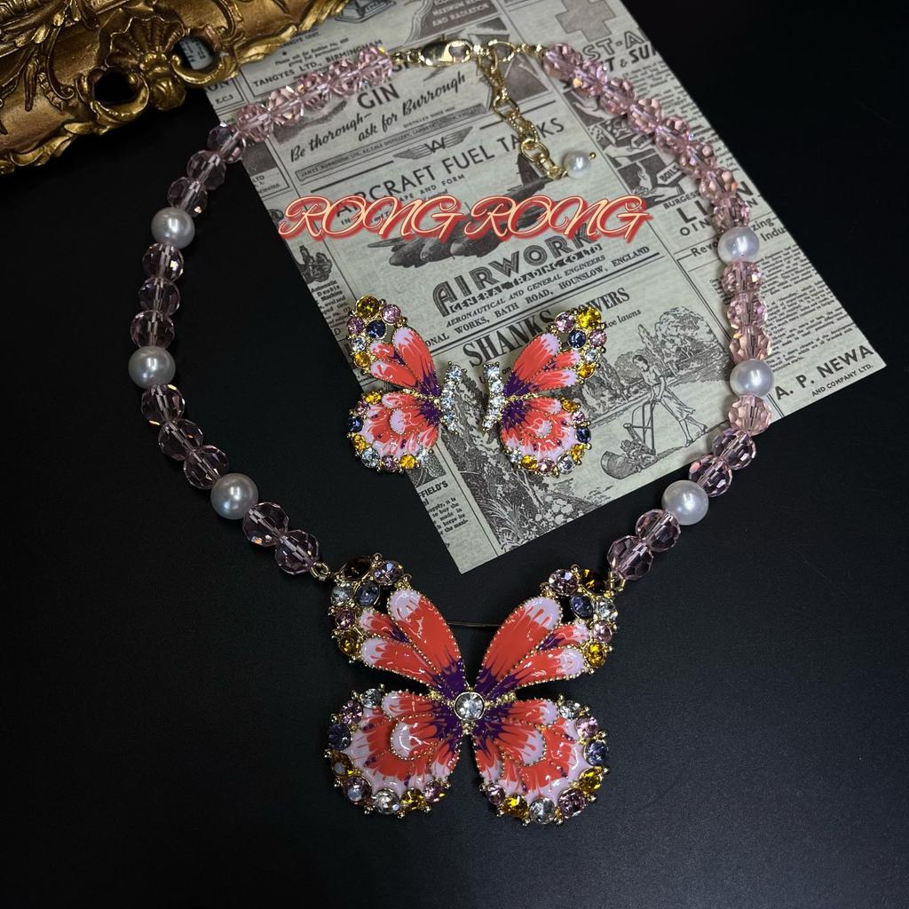 New Vintage Butterfly Bead Pearl Necklace With Exquisite Jewelry Set High-quality Texture
