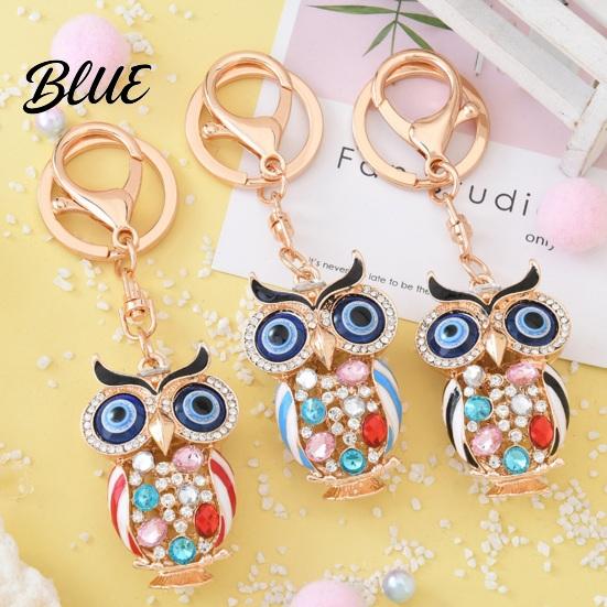 Owl Keychain with Enamel Accents Sparkling Rhinestone Car Key Ring