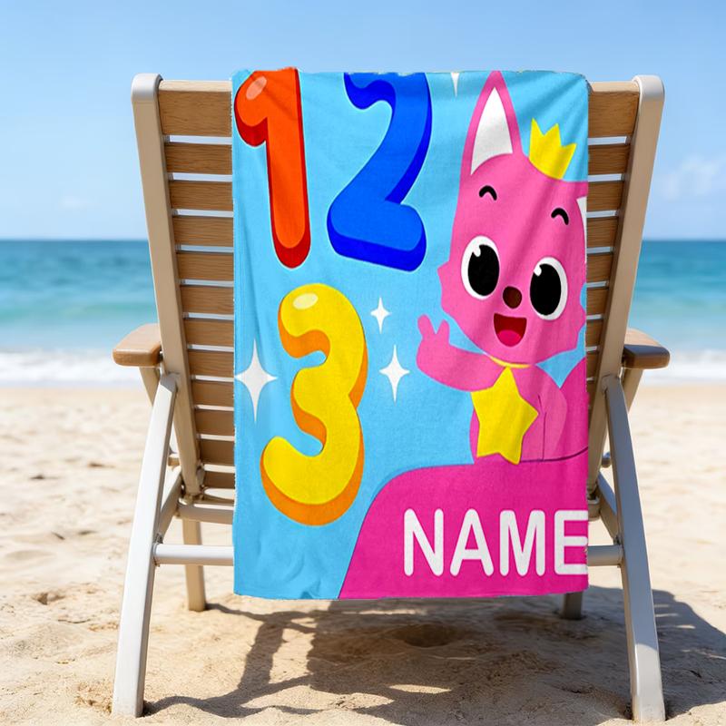 1pc Pinkfong Shark5 Beach Towel with Custom Name, Beach/Swimming/Bath/Picnic/Camping Towel, Suitable for Seaside Beaches