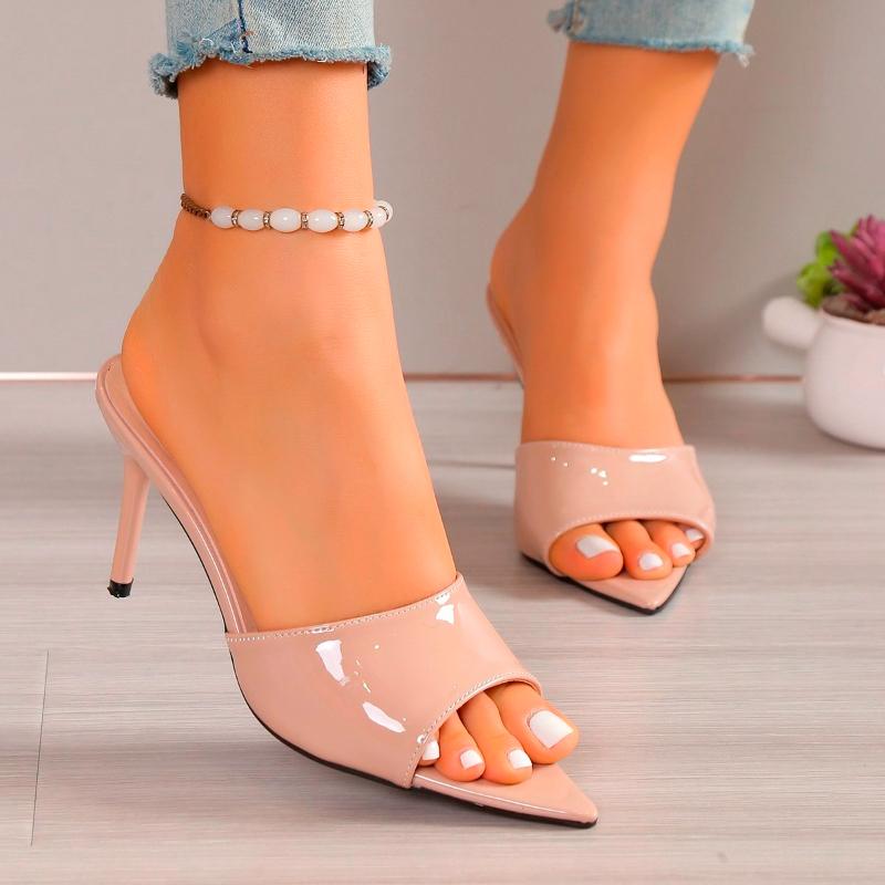 Женские туфли с открытым носком из блестящей кожи, простой стиль, популярный единичный товар, женская обувь, мода, подиум, T-stage, банкет, высокие каблуки