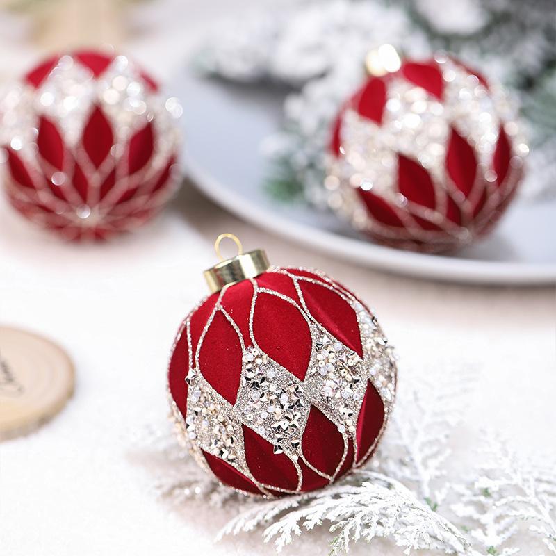 12 Pieces/set, Christmas Decorations, Colored Diamonds, Flocking, Christmas Ball Gift Package, Christmas Tree Pendant, Holiday Decorations