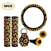 6pcs Car Interior Cover Set Sunflower Print Steering Wheel Cover Universal Car Seat Belt Shoulder Strap Keyring Vents